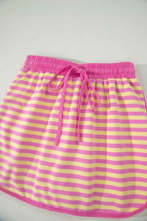 Striped Loose Fit Short Sleeve Two Piece Skirt Set