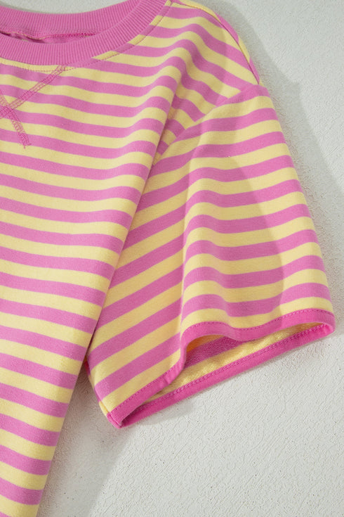 Striped Loose Fit Short Sleeve Two Piece Skirt Set