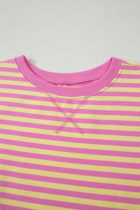 Striped Loose Fit Short Sleeve Two Piece Skirt Set