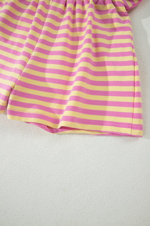 Striped Loose Fit Short Sleeve Two Piece Skirt Set