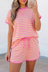 Striped Loose Fit Short Sleeve Two Piece Skirt Set