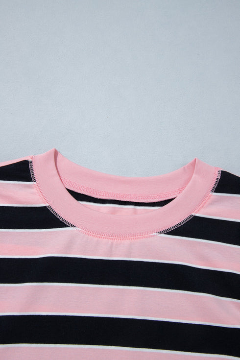 Striped Loose Tee And Relaxed Two Piece Pant Set