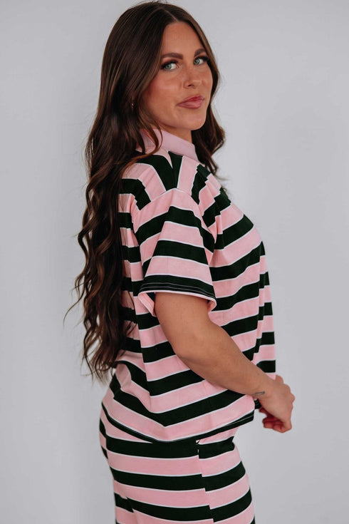 Striped Loose Tee And Relaxed Two Piece Pant Set