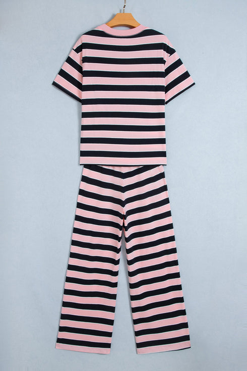 Striped Loose Tee And Relaxed Two Piece Pant Set