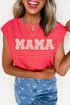 Striped Mama Letter Graphic Relaxed Fit Cap Sleeve Tee