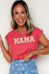 Striped Mama Letter Graphic Relaxed Fit Cap Sleeve Tee