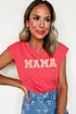 Striped Mama Letter Graphic Relaxed Fit Cap Sleeve Tee