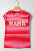 Striped Mama Letter Graphic Relaxed Fit Cap Sleeve Tee