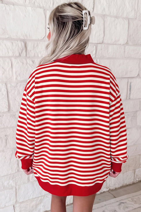 Striped Merry Festive Letter Embroidered Patched Cotton Pullover Sweatshirt