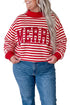 Striped Merry Festive Letter Embroidered Patched Cotton Pullover Sweatshirt