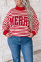 Striped Merry Festive Letter Embroidered Patched Cotton Pullover Sweatshirt