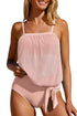Striped Mesh Knotted Hem Tankini Swimsuit