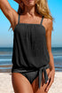 Striped Mesh Knotted Hem Tankini Swimsuit