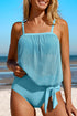 Striped Mesh Knotted Hem Tankini Swimsuit