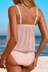 Striped Mesh Knotted Hem Tankini Swimsuit