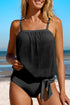 Striped Mesh Knotted Hem Tankini Swimsuit