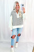 Striped Metal Zip Up Collar Long Puff Sleeve Top