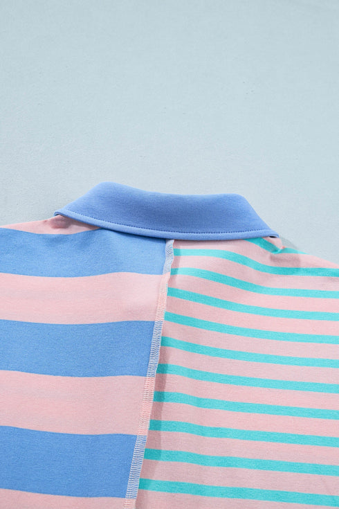Striped Mixed Patchwork Exposed Seam Loose Short Set