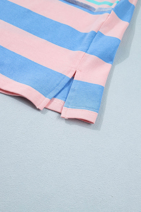 Striped Mixed Patchwork Exposed Seam Loose Short Set