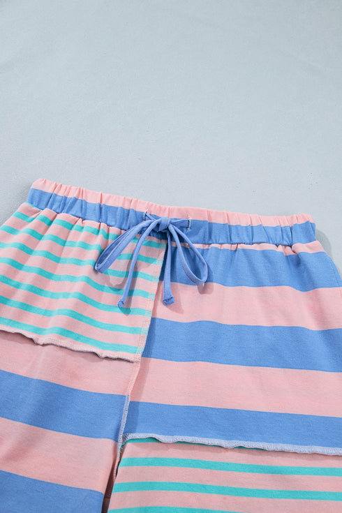 Striped Mixed Patchwork Exposed Seam Loose Short Set