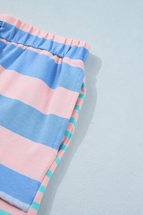 Striped Mixed Patchwork Exposed Seam Loose Short Set