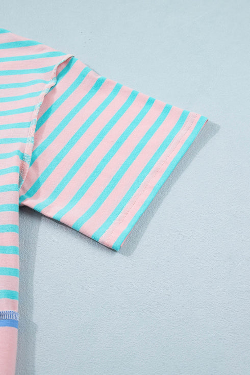 Striped Mixed Patchwork Exposed Seam Loose Short Set