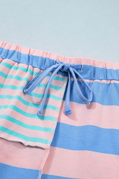 Striped Mixed Patchwork Exposed Seam Loose Short Set