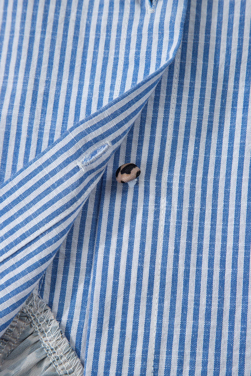 Striped Mixed Print Ruffle Back Detail Shirt