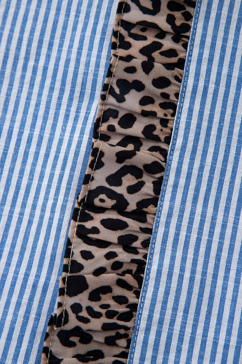 Striped Mixed Print Ruffle Back Detail Shirt