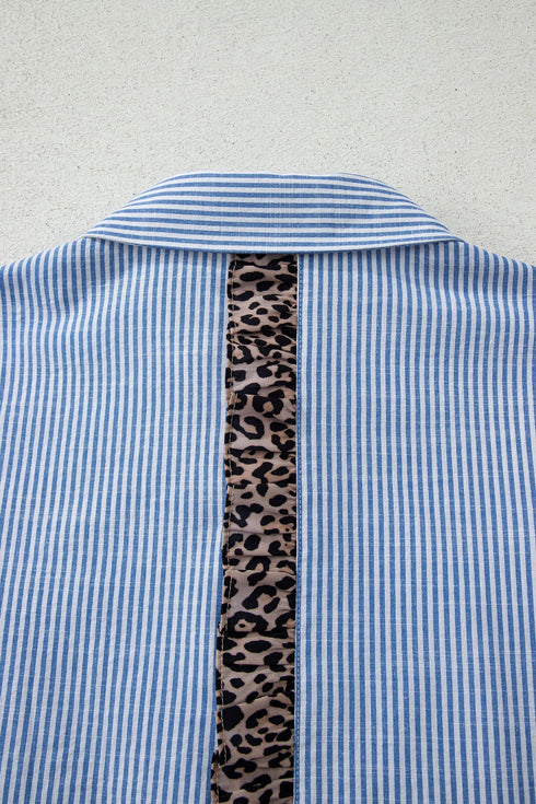 Striped Mixed Print Ruffle Back Detail Shirt