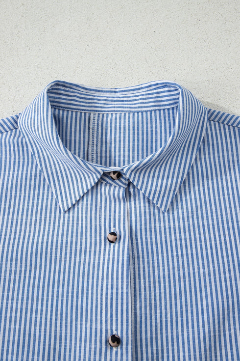 Striped Mixed Print Ruffle Back Detail Shirt