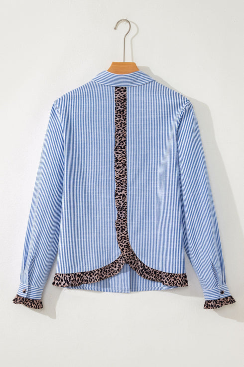 Striped Mixed Print Ruffle Back Detail Shirt