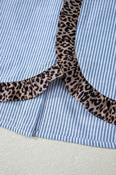 Striped Mixed Print Ruffle Back Detail Shirt