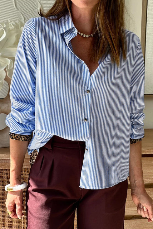 Striped Mixed Print Ruffle Back Detail Shirt