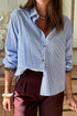 Striped Mixed Print Ruffle Back Detail Shirt