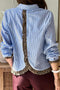 Striped Mixed Print Ruffle Back Detail Shirt