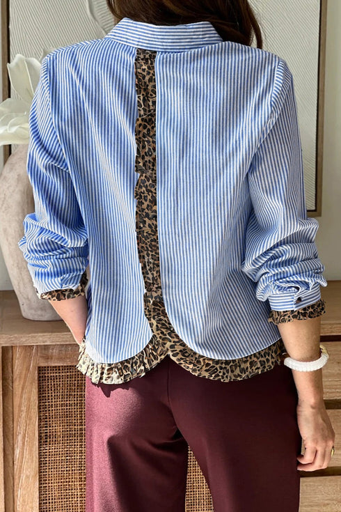 Striped Mixed Print Ruffle Back Detail Shirt