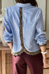 Striped Mixed Print Ruffle Back Detail Shirt