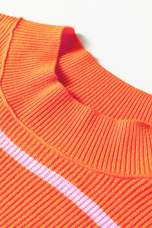 Striped Mock Neck Drop Shoulder Sweater