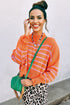 Striped Mock Neck Drop Shoulder Sweater