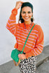 Striped Mock Neck Drop Shoulder Sweater