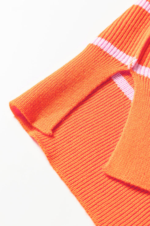 Striped Mock Neck Drop Shoulder Sweater