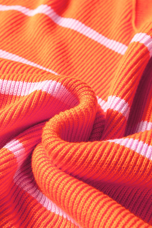 Striped Mock Neck Drop Shoulder Sweater