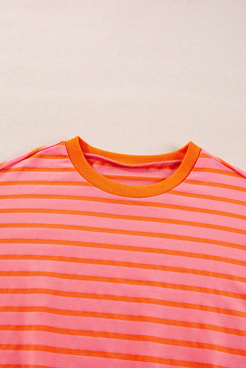 Striped Mock Neck Oversized Dolman Sleeve Pullover Sweatshirt
