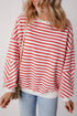 Striped Mock Neck Oversized Dolman Sleeve Pullover Sweatshirt