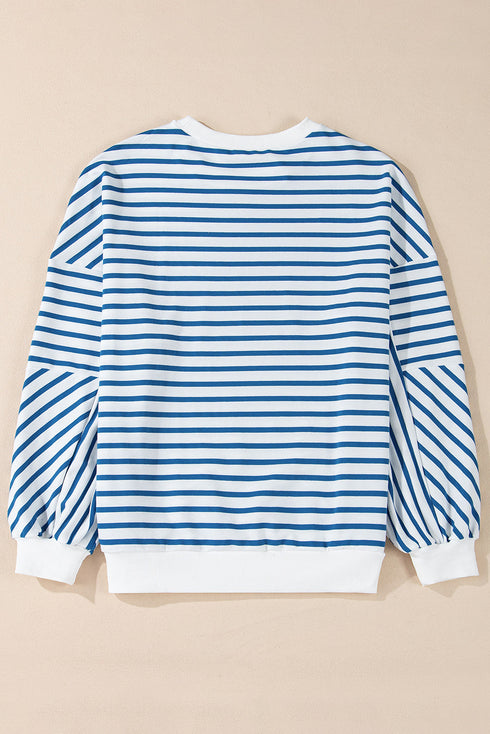 Striped Mock Neck Oversized Dolman Sleeve Pullover Sweatshirt