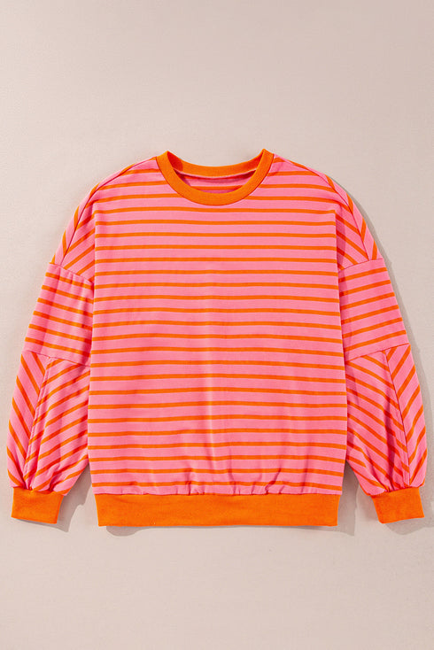 Striped Mock Neck Oversized Dolman Sleeve Pullover Sweatshirt