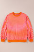 Striped Mock Neck Oversized Dolman Sleeve Pullover Sweatshirt