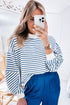 Striped Mock Neck Oversized Dolman Sleeve Pullover Sweatshirt