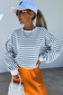 Striped Mock Neck Oversized Dolman Sleeve Pullover Sweatshirt